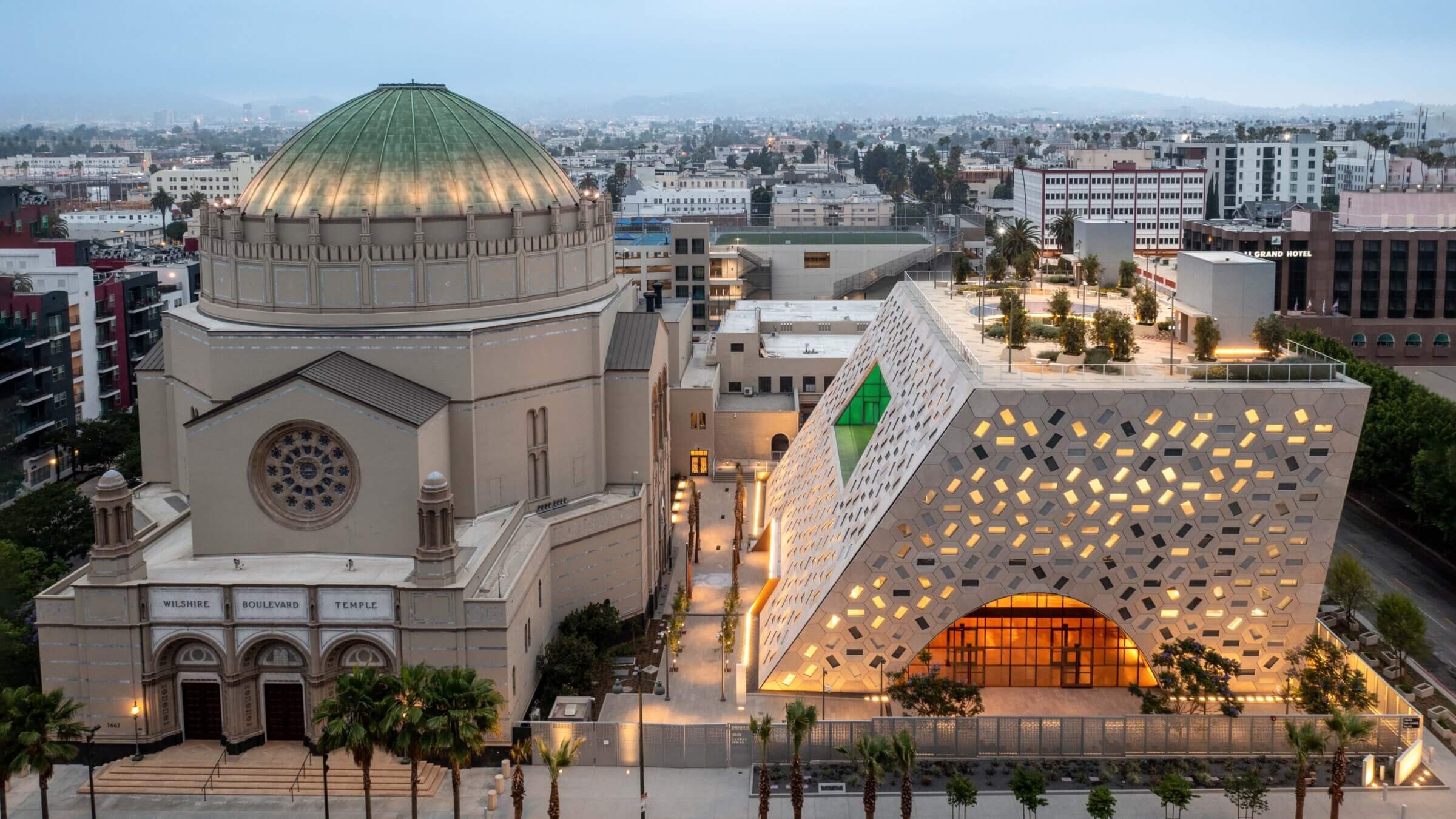 The historic Wilshire Boulevard Temple and the Audrey Irmas Pavilion, which opened in 2021, share a campus in Koreatown. 