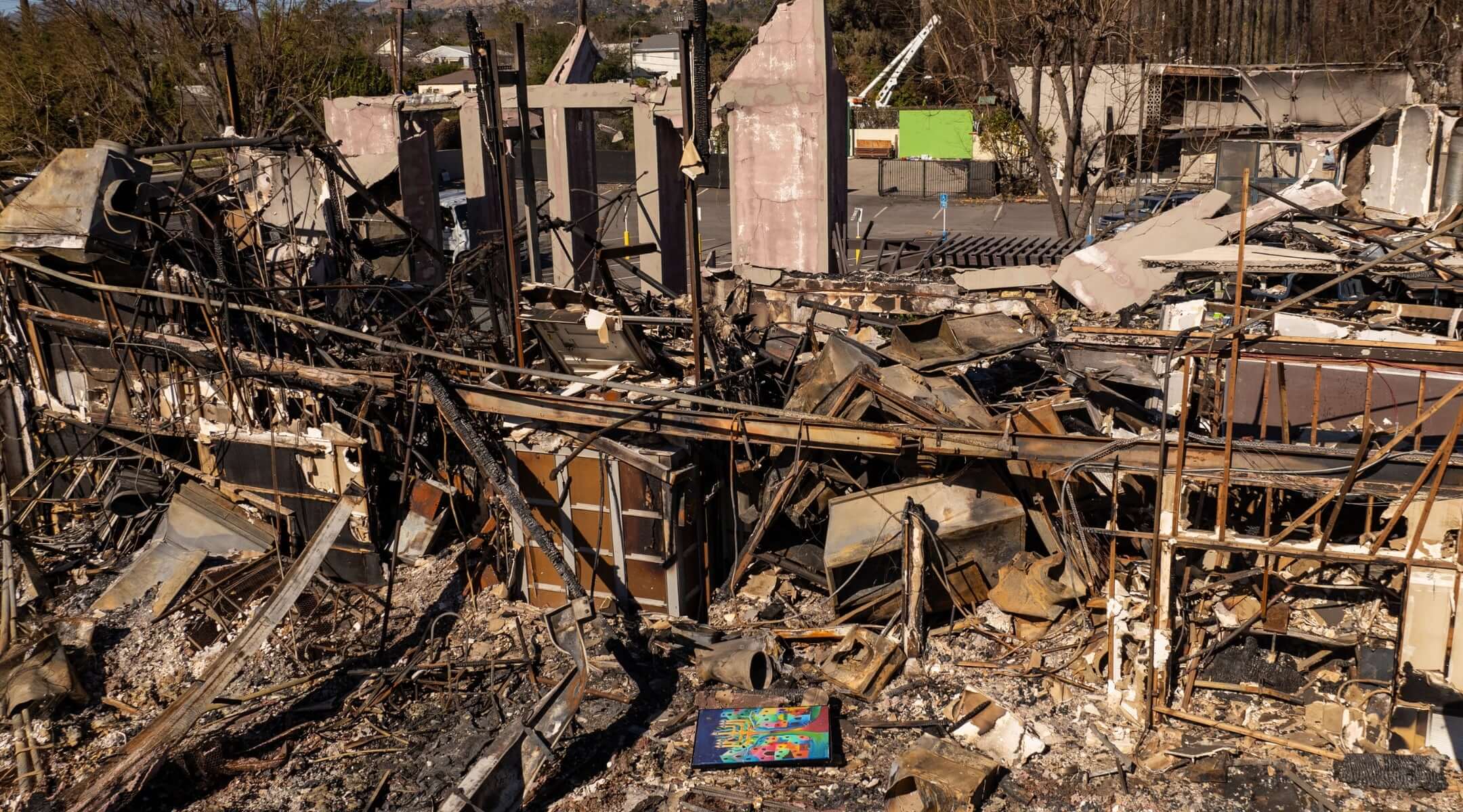 The remains of the Pasadena Jewish Temple and Center following the Eaton Fire in Jan. 2025. 
