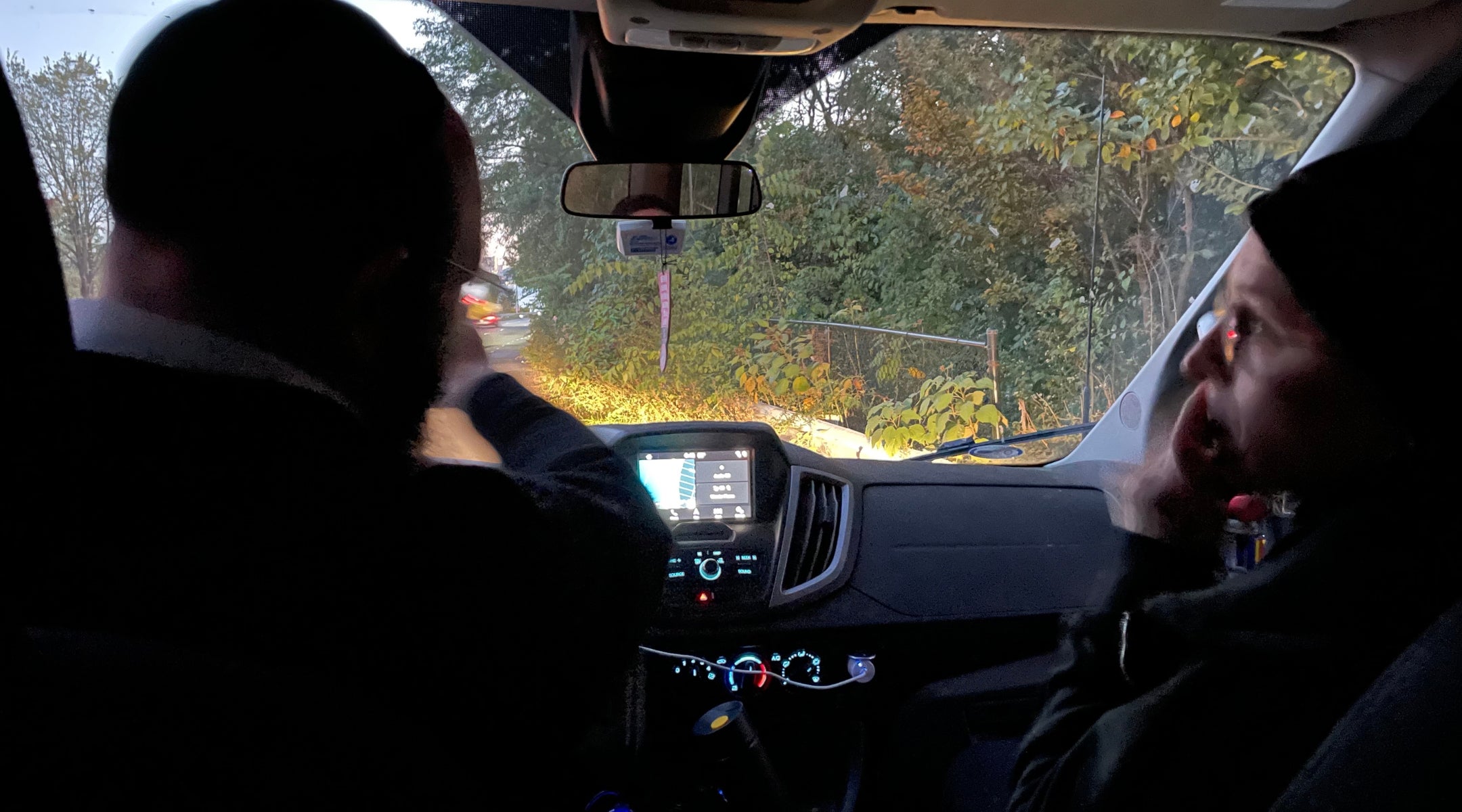 Rabbi Moshe Tauber and wife Chaya Tauber drive up the West Side Highway while checking the Manhattan eruv, a boundary that permits observant Jews to carry items on Shabbat and Jewish festivals. 