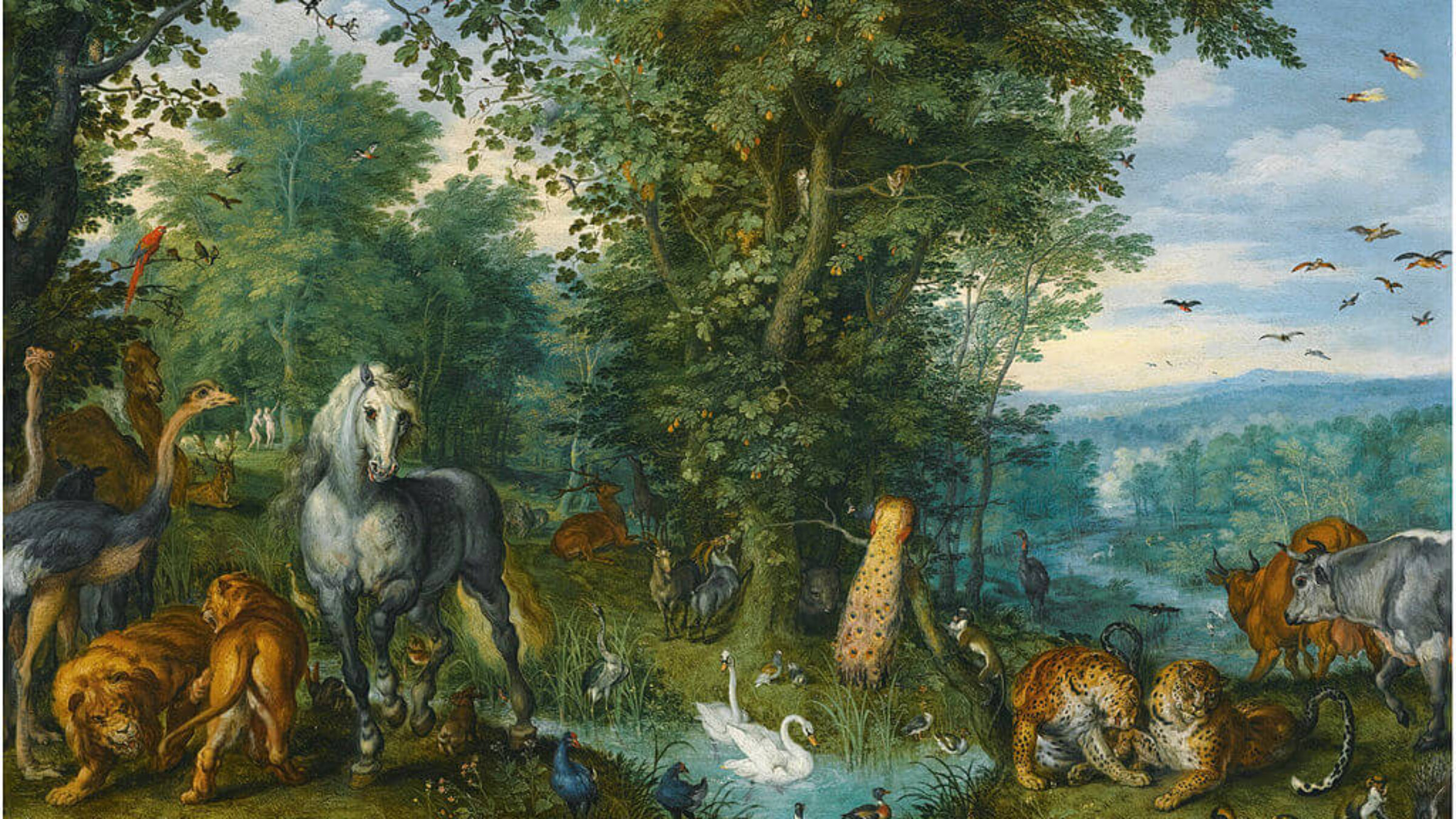 On Simchat Torah, Jews complete the Torah reading cycle and go back to the first chapter — Genesis. Above: <i>The Garden of Eden with the Fall of Man</i>, painted by Jan Brueghel the Elder, 1613.
