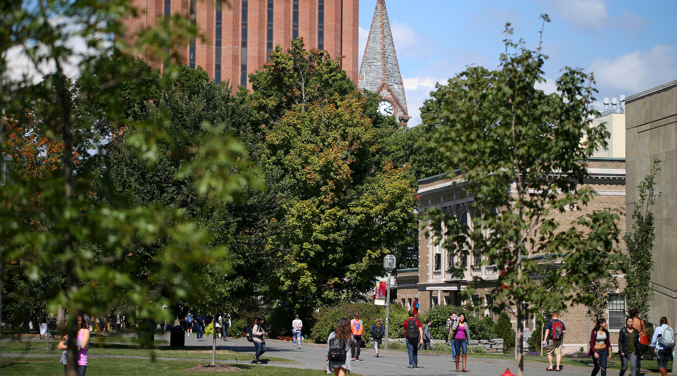 UMass Amherst students head across campus in 2014.