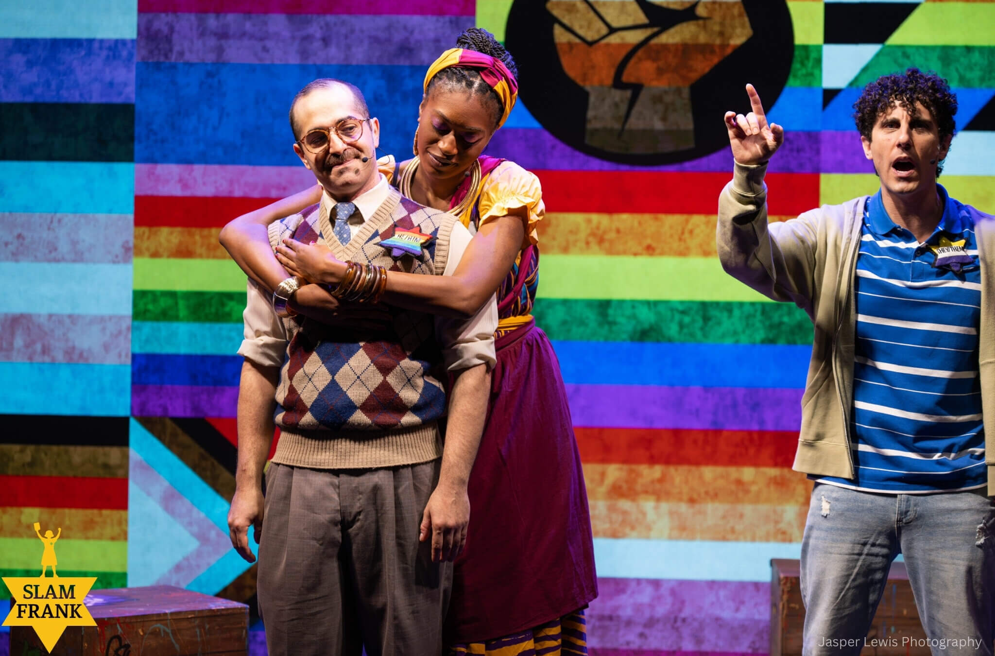 In 'Slam Frank,' Edith and Otto Frank are an interracial couple who proudly wear pronoun pins in place of yellow stars.