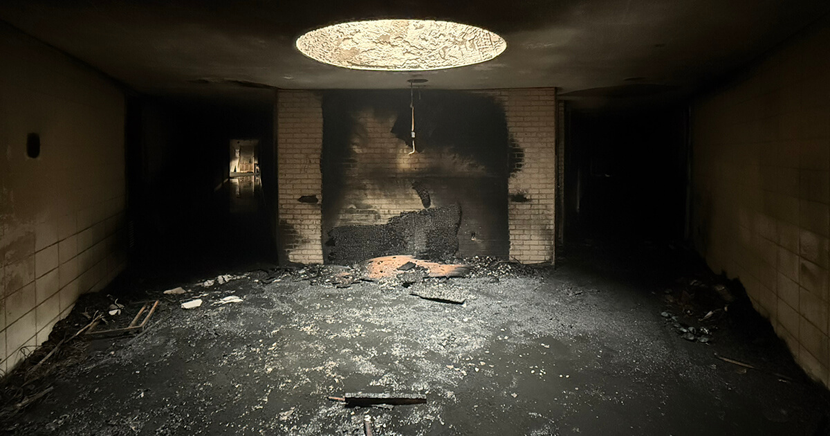 The lobby of Beth Israel Congregation was damaged in a fire on Jan. 10 in Jackson, Mississippi.