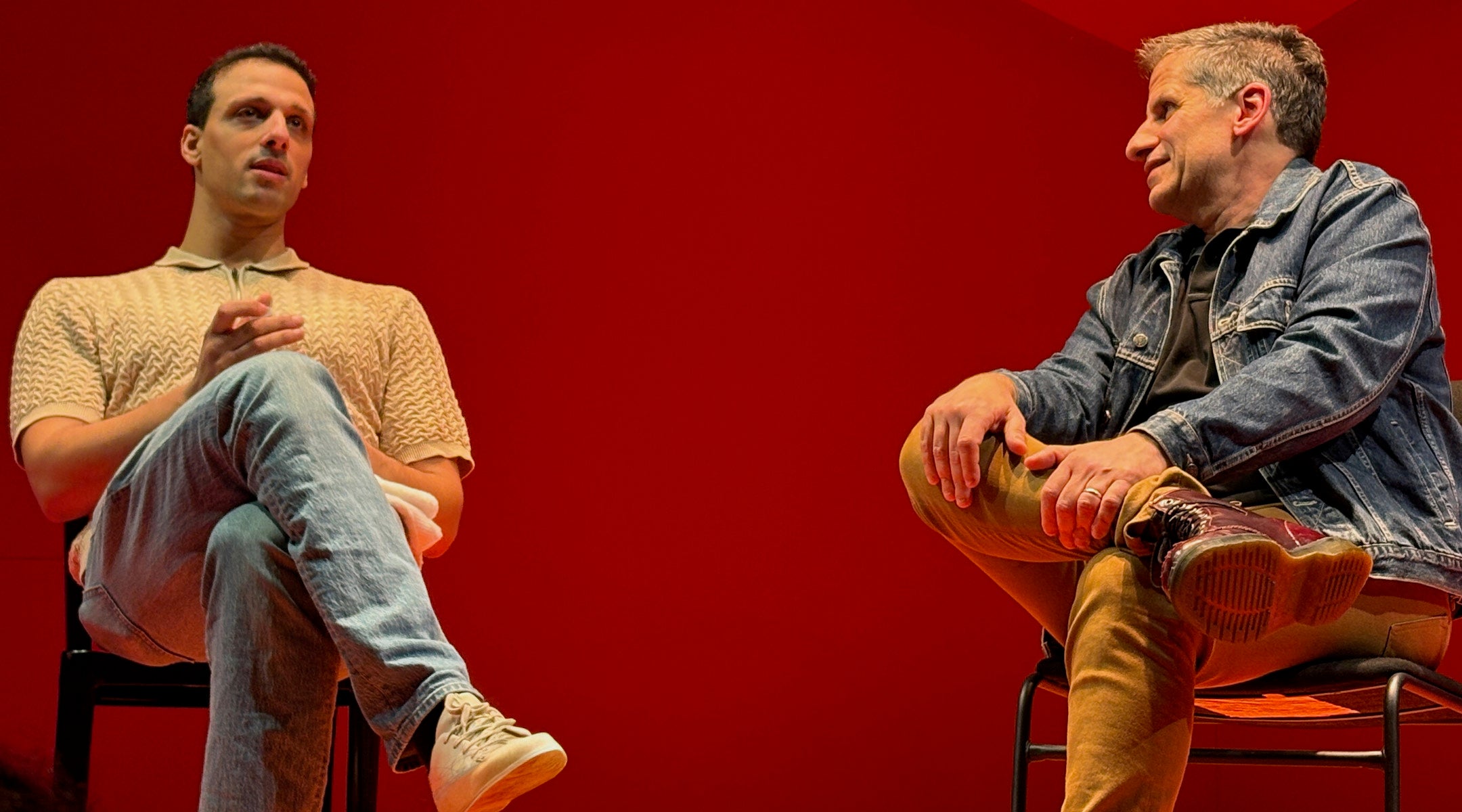 Tony Award-winner Ari’el Stachel and Seth Rudetsky in a Jewish Broadway Alliance talkback after a recent performance of Stachel’s one-man off-Broadway show, “Other.”