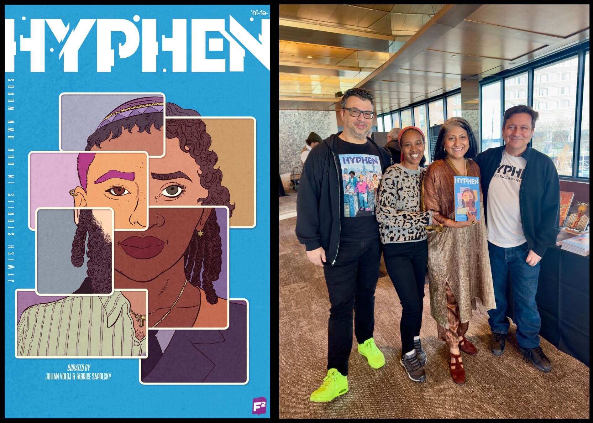 From Left to Right: Fabrice Sapolsky, Haftam Yizhak Heathwood, Eddna Samuel, and Julian Voloj. Sapolsky and Voloj came up with the idea for 'Hyphen,' which includes stories from Haftam and Eddna's lives.