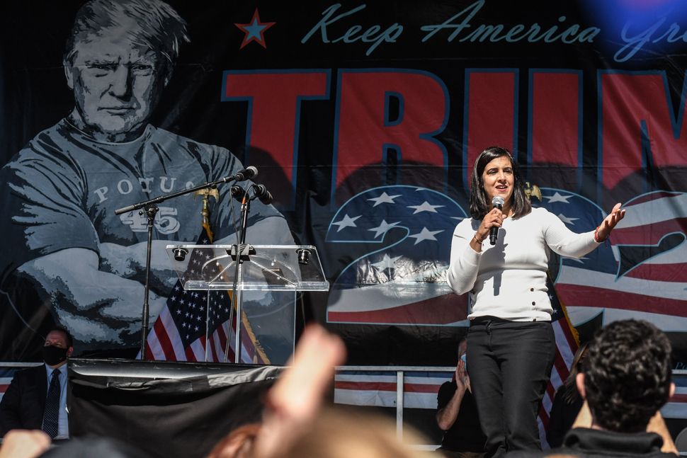 Nicole Malliotakis speaking at a pro-Trump rally in the borough of Staten Island on October 3, 2020