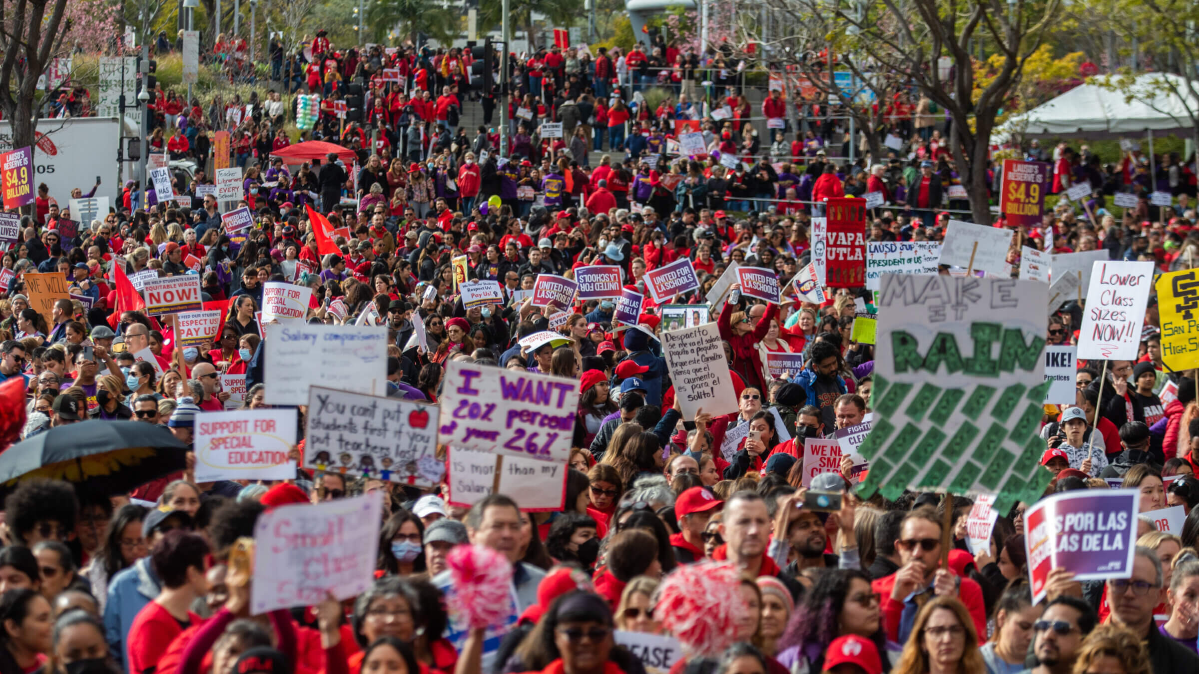 United Teachers of Los Angeles members at a rally two years ago. The union, which is part of the National Education Association, asked the local school district in March to stop working with the Anti-Defamation League.