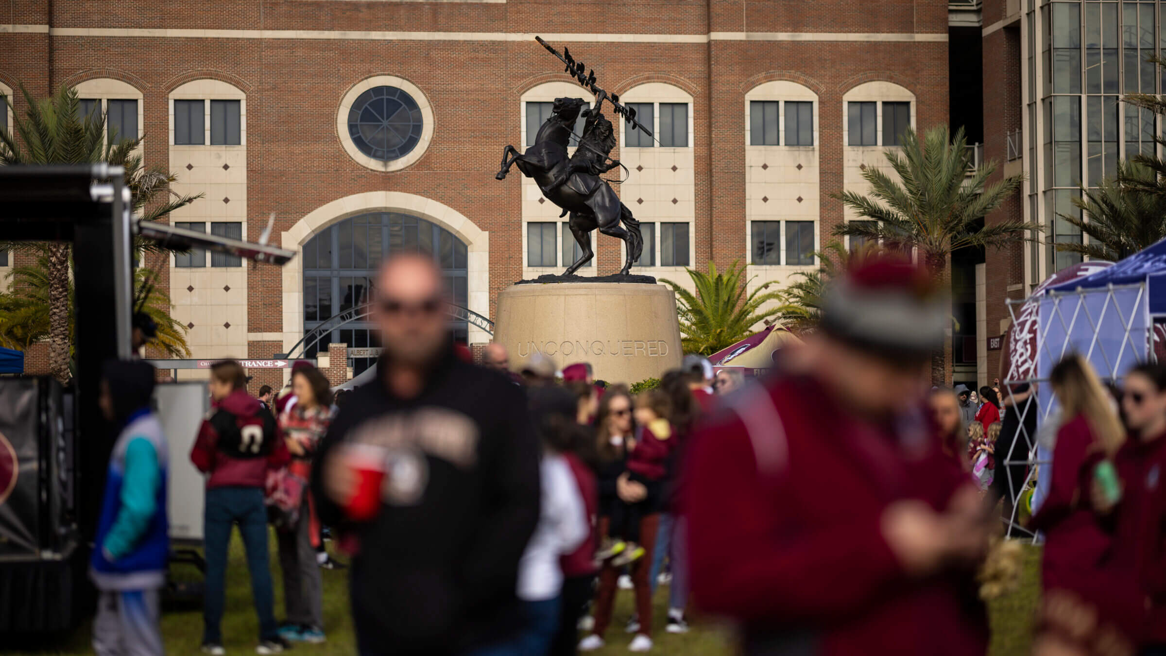 A crowd outside the Florida State University football stadium on November 19, 2022 in Tallahassee.