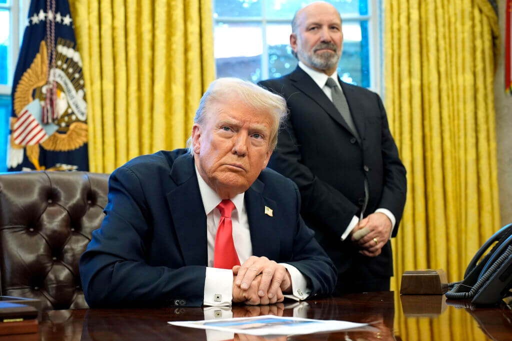 President Donald Trump, left, and Howard Lutnick, commerce secretary, on Feb. 25.