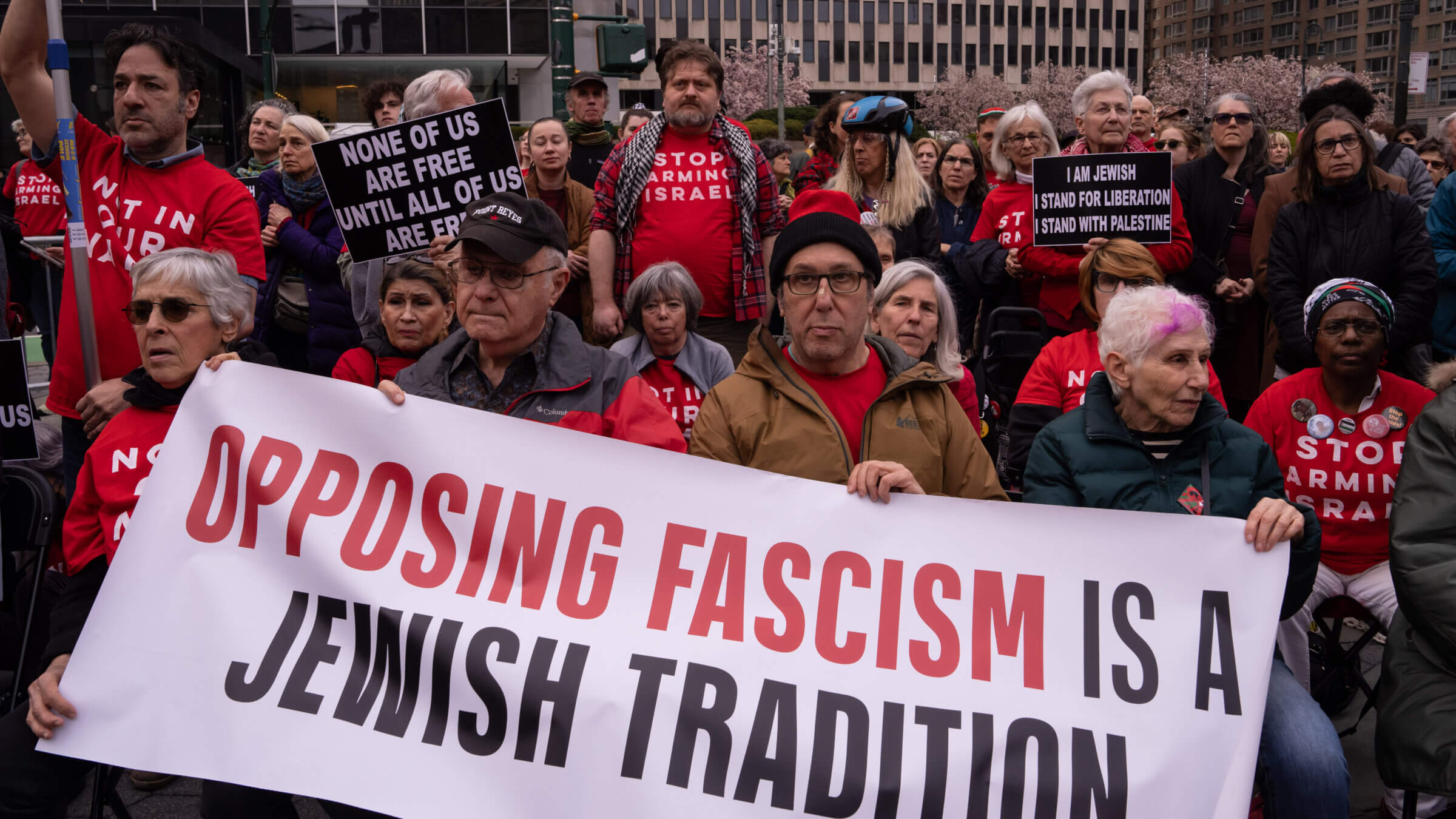 Demonstrators from  Jewish Voice for Peace protest outside ICE headquarters in NYC.