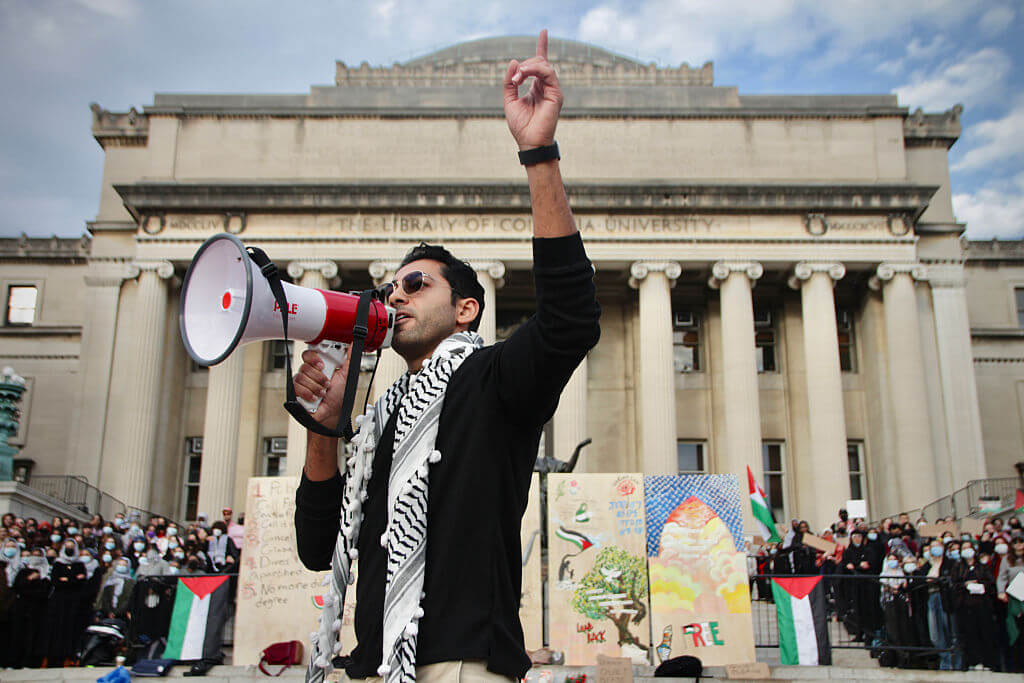 Mohsen Mahdawi speaks at a protest at Columbia University on Nov. 9, 2023. 