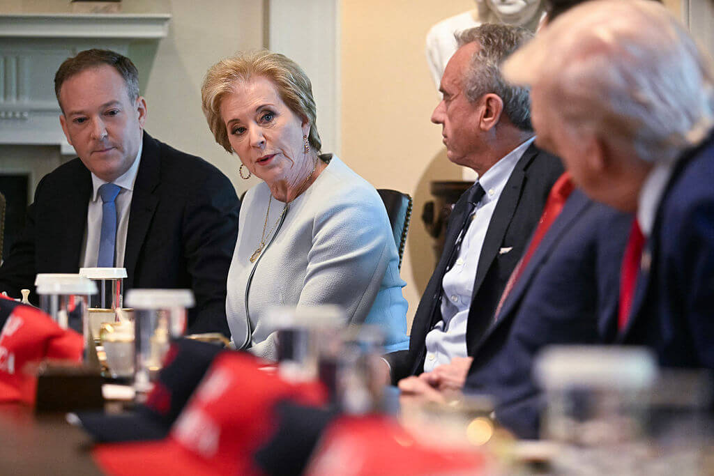 Linda McMahon, the education secretary, at a cabinet meeting at the White House on April 30.
