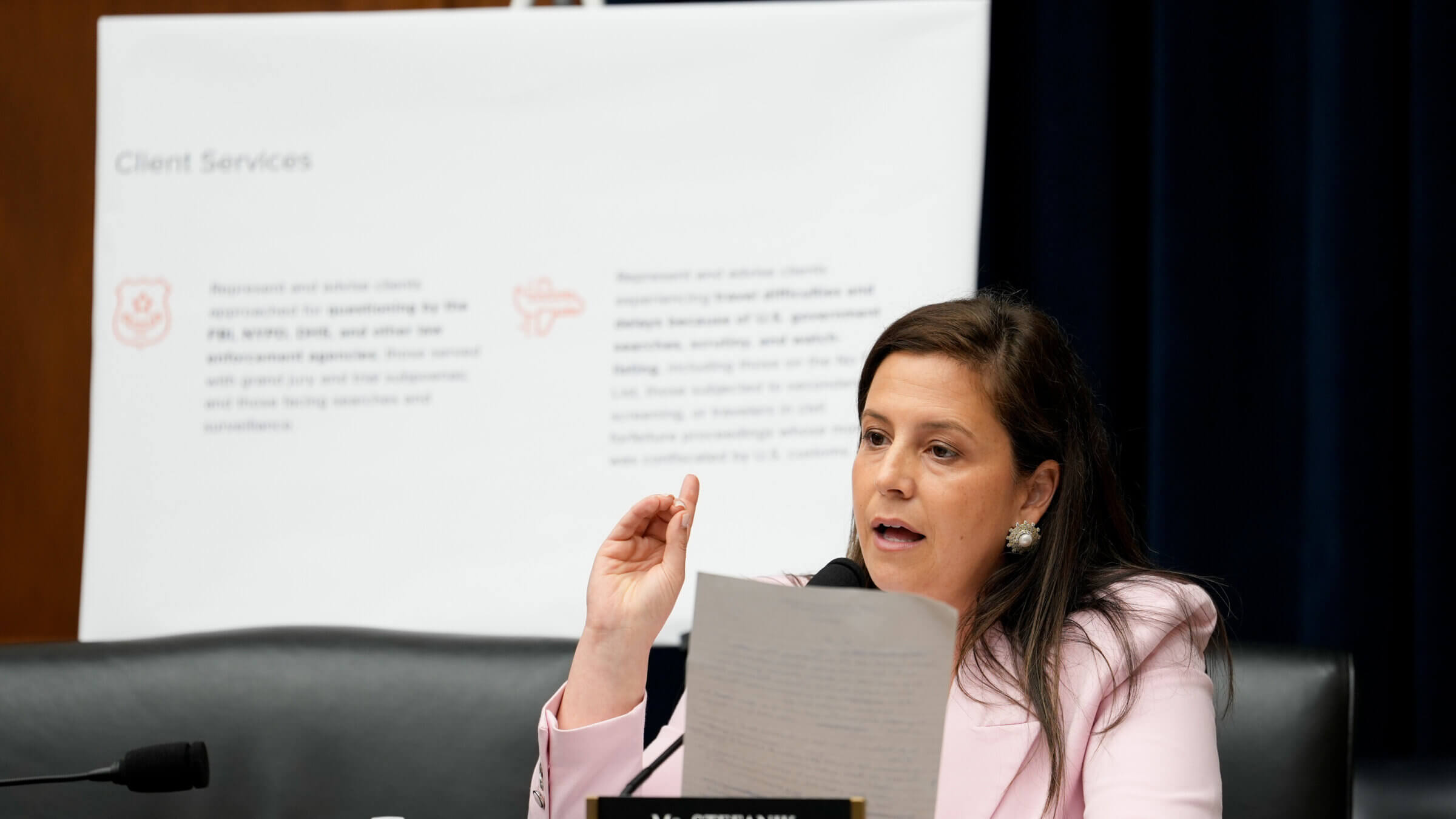 Representative Elise Stefanik during a House Committee on Education and Workforce hearing.