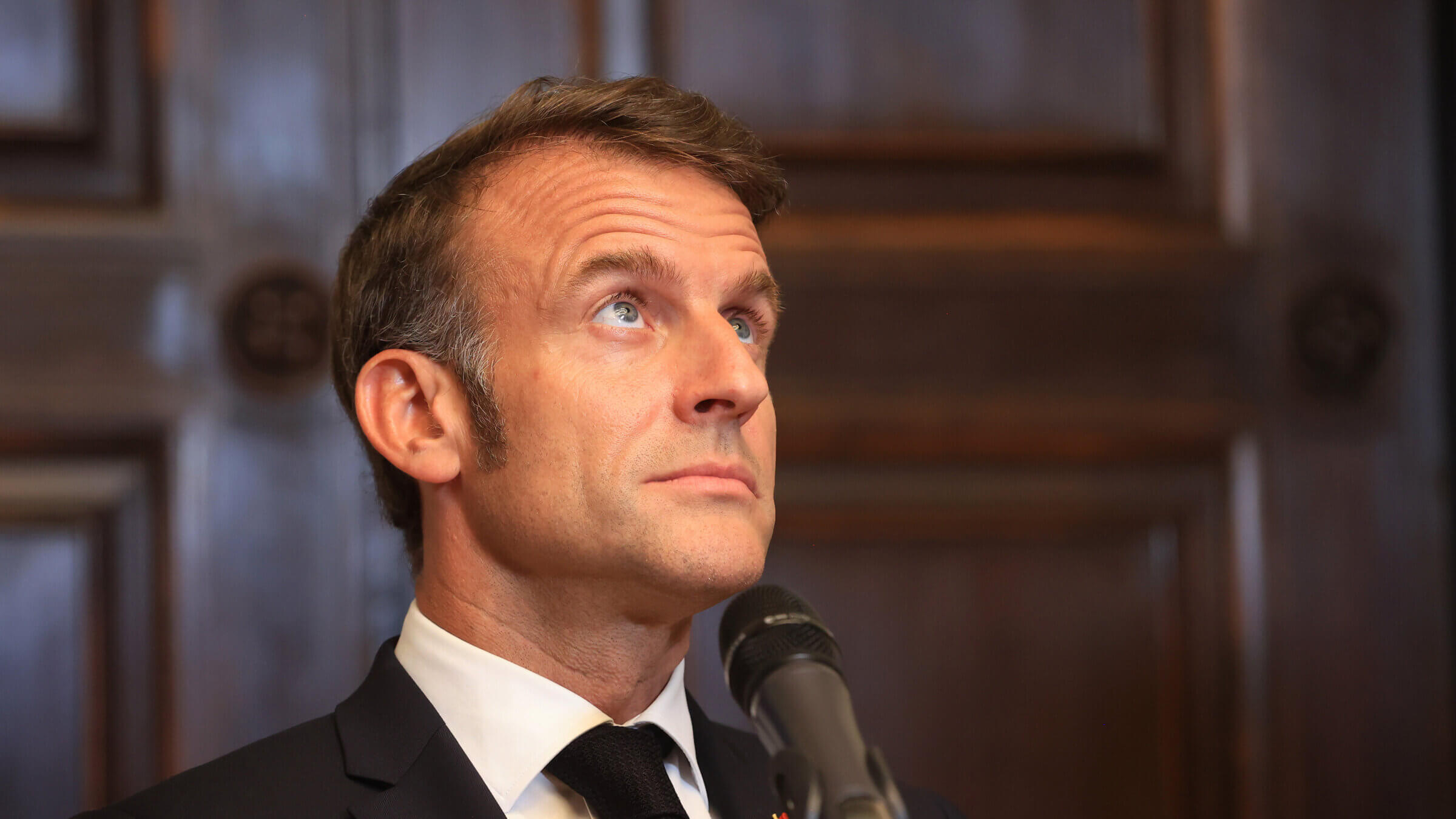 Emmanuel Macron during a news conference in Berlin.