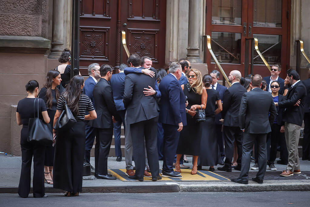 Mourners outside Central Synagogue following a funeral service for Julia Hyman, who was killed in Monday's shooting at 345 Park Avenue. 
