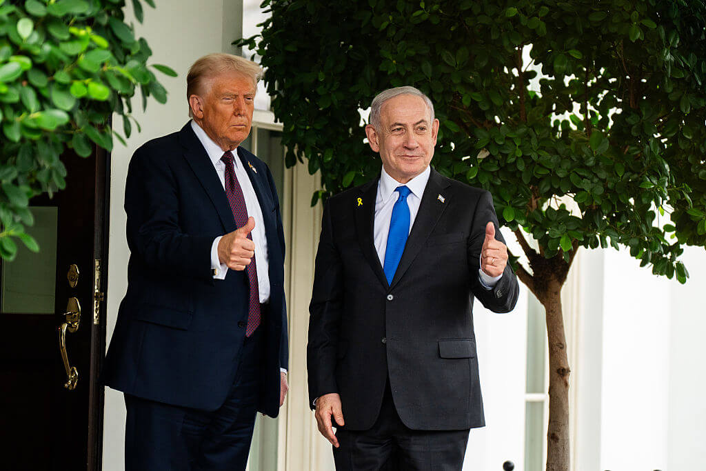 President Donald Trump greets Israeli Prime Minister Benjamin Netanyahu on Sept. 29. 