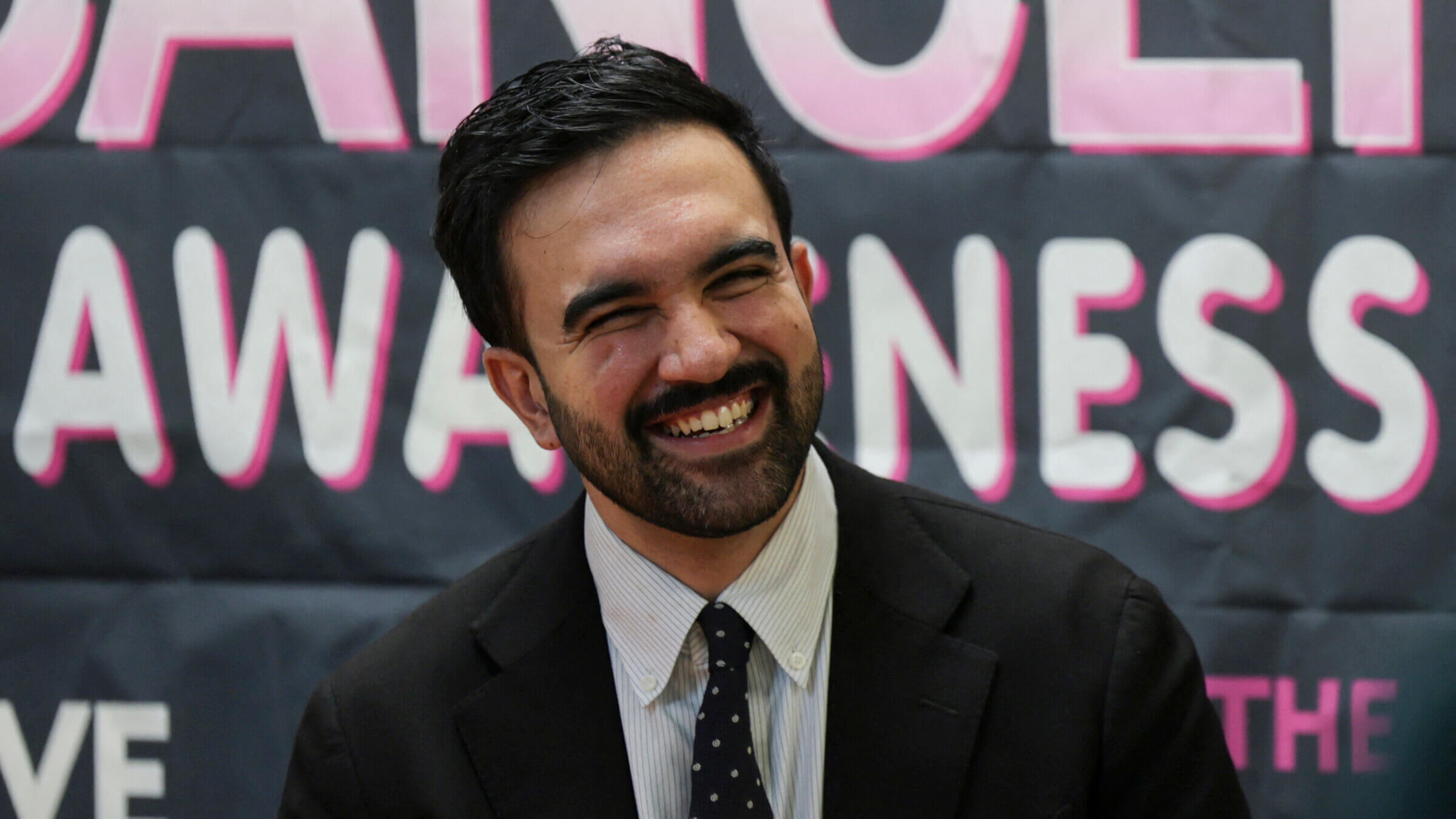 Zohran Mamdani speaks at a "Paint and Pour" event in Brooklyn. 