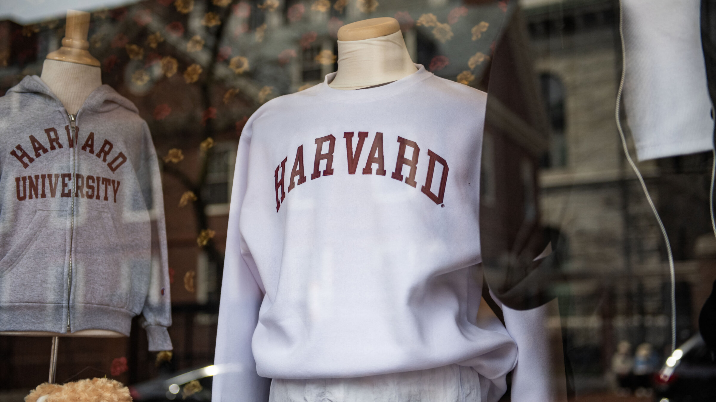 Harvard sweatshirts are displayed for sale in a school store on campus in Cambridge, Massachussetts. The elite U.S. university Harvard rejected sweeping demands from the federal government that the White House ordered to crack down on antisemitism. 