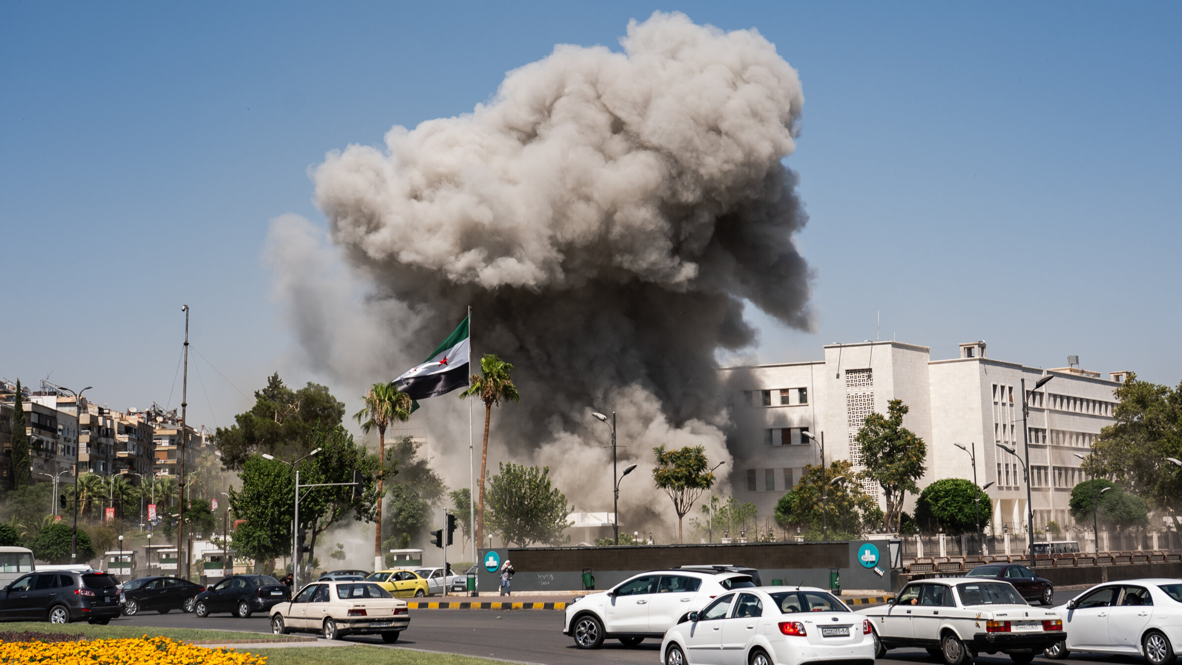 Multiple Israeli airstrikes hit the Syrian Ministry of Defense building at the Umayyad Square in Damascus, July 16.