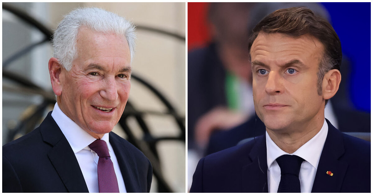 Charles Kushner, the U.S. ambassador to France (left), and French President Emmanuel Macron. 