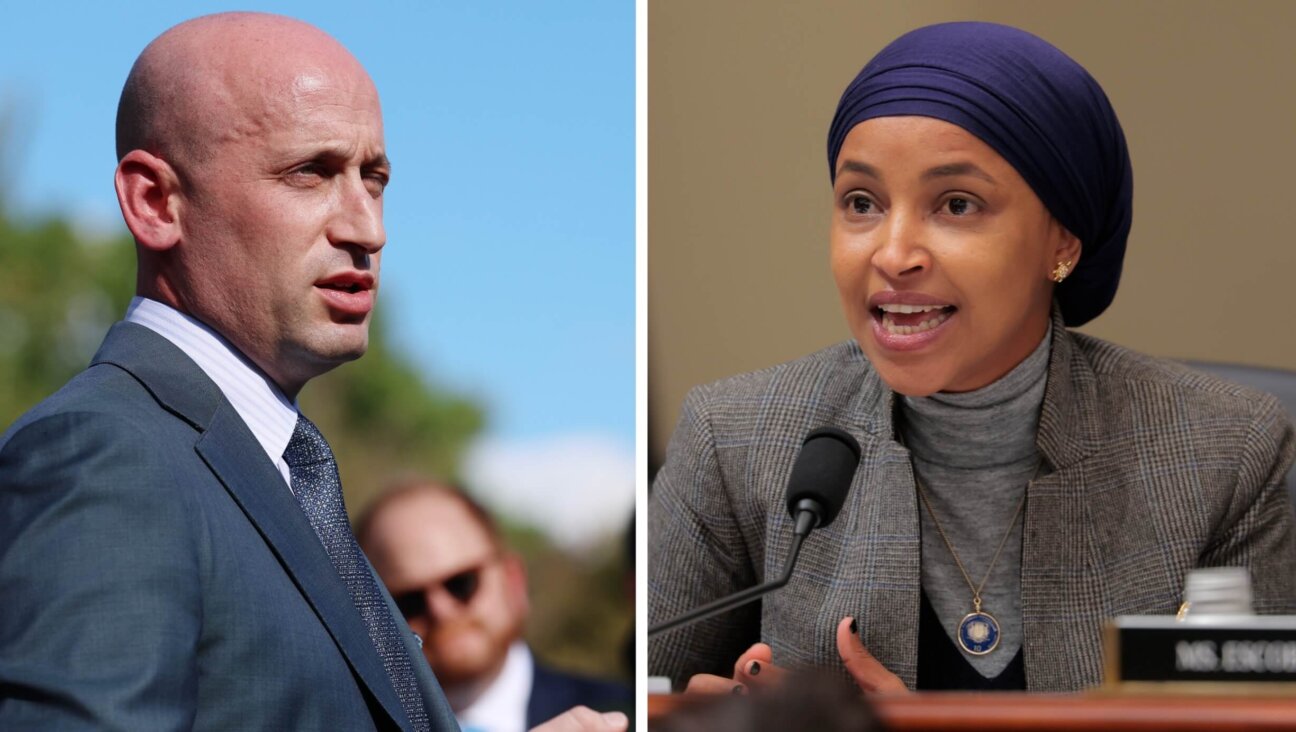 Deputy White House Chief of Staff Stephen Miller, left, and Rep. Ilhan Omar of Minnesota, right.