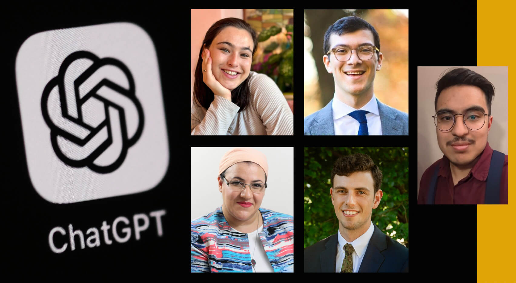 Clockwise from top left: Rabbinical students Dani Pattiz, Aiden Englander, Adrian Marcos, Micah Glickman and Denise Blumenfeld.