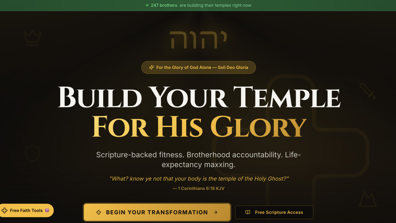 The front page of the biblical fitness site run by the suspect behind an arson attack on a Mississippi synagogue.