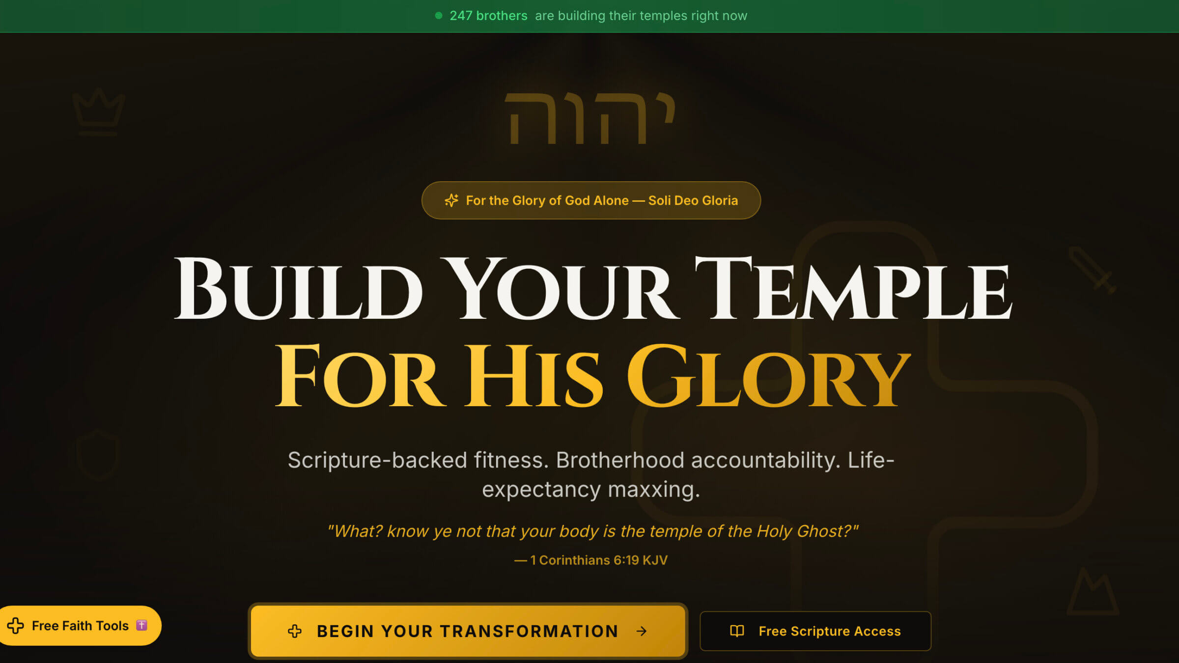 The front page of the biblical fitness site run by the suspect behind an arson attack on a Mississippi synagogue.