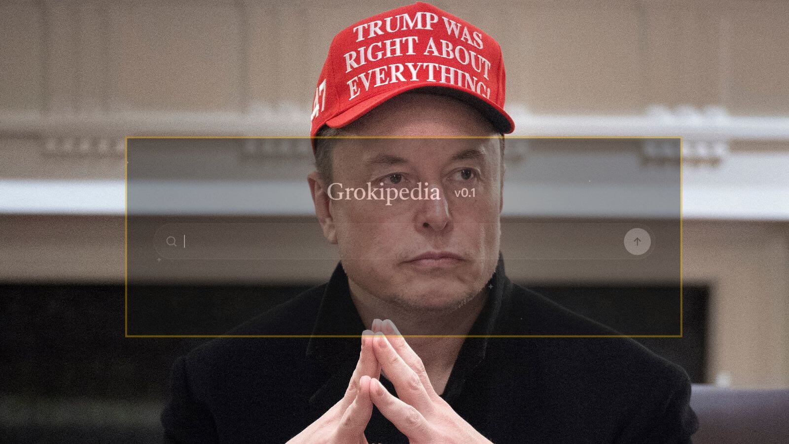 Elon Musk, who just launched Grokipedia as a competitor to Wikipedia, wearing a hat that screams "I'm a neutral source."