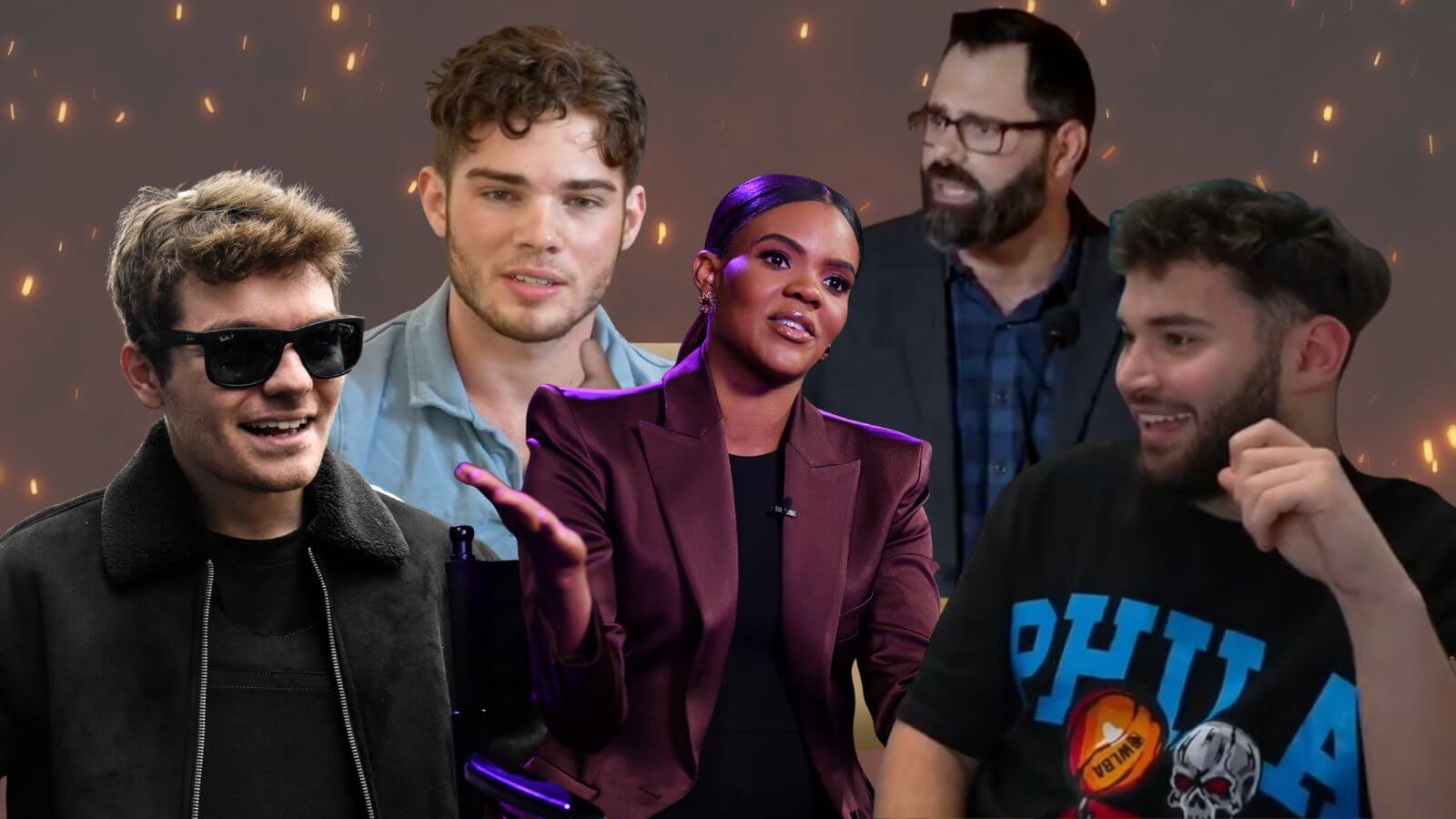 From left, Nick Fuentes, Clavicular, Candace Owens, Joel Webbon and Adin Ross.