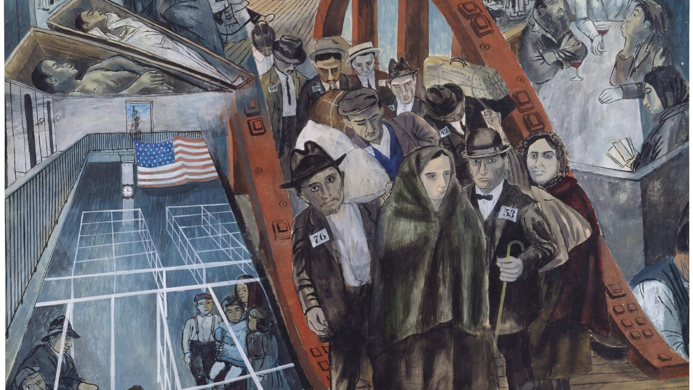 Ben Shahn, Study for <i>Jersey Homesteads</i> mural, c. 1936. The image tells a story of Jewish immigration.
