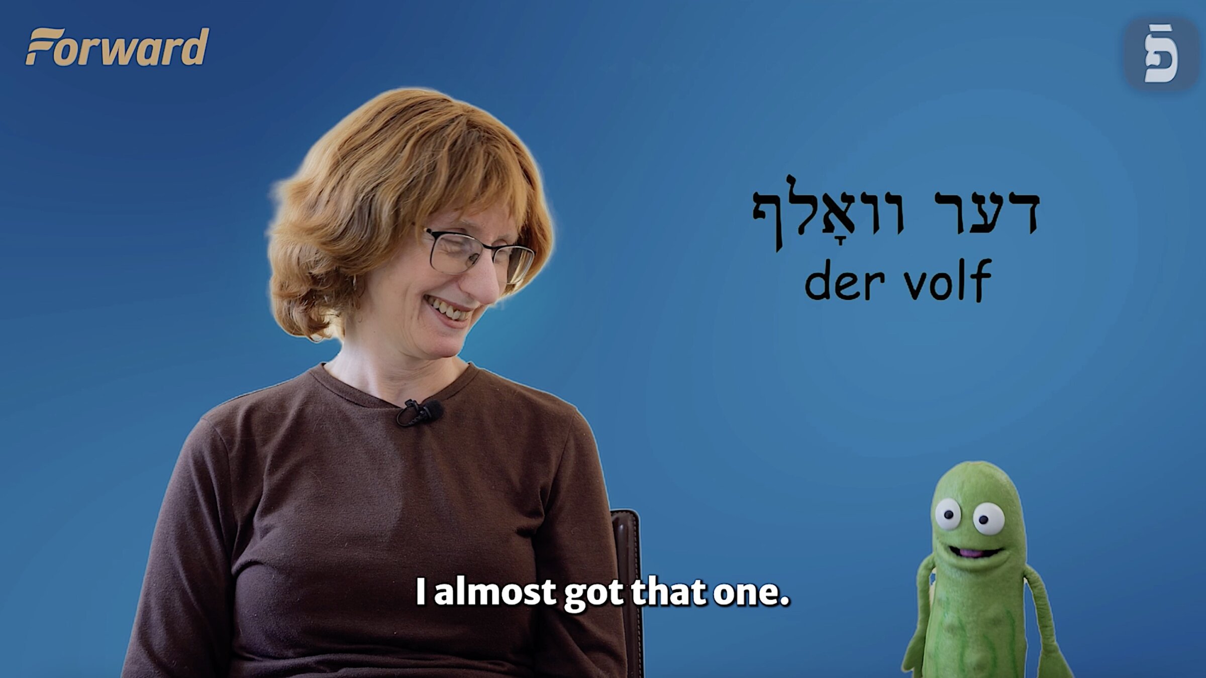 Rukhl Schaechter teaches Monty Pickle the Yiddish words for a number of wild animals.