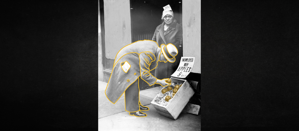 Woman selling apples, New York, N.Y., 1930